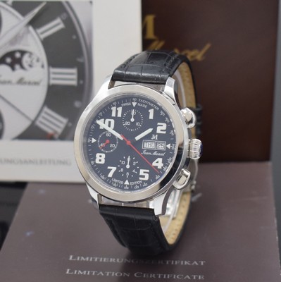JEAN MARCEL Aviator auf 300 Stück limitierter Armbandchronograph in Stahl, Schweiz um 2010, Automatik, beids. vergl. Geh., Boden 5- fach verschr., ...