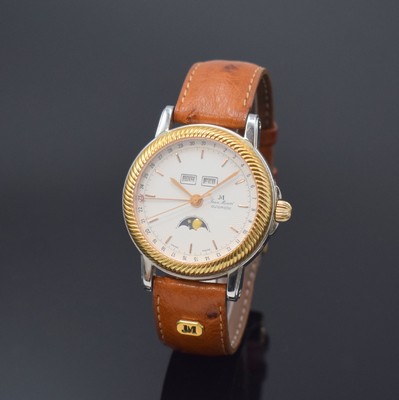 JEAN MARCEL Innovation 2000 Herrenarmbanduhr mit Vollkalender in Stahl/Gold, Schweiz um 1997, Automatik, beids. vergl. Geh., Boden 4- fach verschr., ...