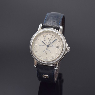 JEAN Marcel Herrenarmbanduhr Innovation 2000 in Stahl, Schweiz um 2003, Automatik, beids. vergl. Geh., Boden 4-fach verschr., orig. Lederband (zu ...