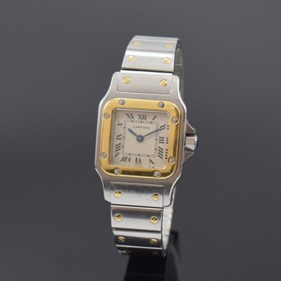 CARTIER Santos Damenarmbanduhr in Stahl/Gold Referenz 1057930, Schweiz um 1995, quarz, orig. Gliederband m. Faltschl., Boden 8-fach verschr., ...