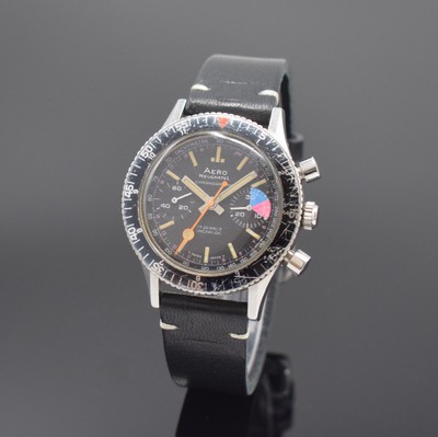 AERO Neuchatel Herrenarmbanduhr mit Chronograph, Schweiz um 1970, Handaufzug, 2 -teil. Geh. in Stahl, Boden verschr., beids. drehb. Lünette, ...