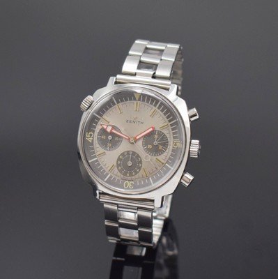 ZENITH Super Sub Sea seltene Herrenarmbanduhr mit Chronograph Referenz A3736 in Stahl, Schweiz um 1968, Handaufzug, massives Gehäuse o. Geh.-Nr., ...