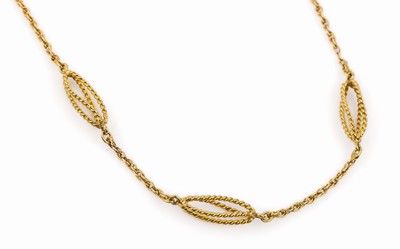 14 kt Gold Collier, GG 585/000, Zwischenglieder offen gearbeitet, L. ca. 80 cm, ca. 16.3 g, Federringschließe, passend zur Kat-Nr. 01-1510
