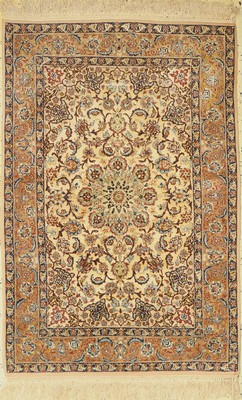 Esfahan fein"Seidengrund", Persien, ca. 60 Jahre, Korkwolle mit und auf Seide, ca. 165 x 110 cm, ca. 1,0 Mio. Kn/qm, EHZ: 2