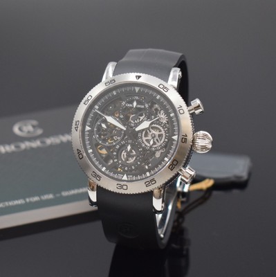 CHRONOSWISS nahezu neuwertiger Armbandchronograph Timemaster Skeleton Referenz CH9043S-BK, Automatik, Edelstahlgeh. inkl. orig. Kautschukband m. ...