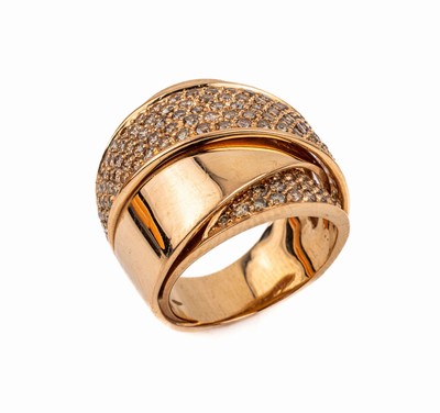 18 kt Gold Brillant-Ring, RG 750/000, Brillanten zus. ca. 0.68 ct get.Weiß-Gelb und Braun/si-p, ca. 20.1 g, RW 55