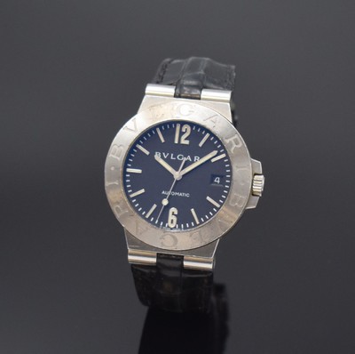 BULGARI Diagono Herrenarmbanduhr Referenz LCV 38 S, Schweiz um 2005, Automatik, verschr. Edelstahlgeh., Lederband m. orig. Dornschl., schwarzes ...