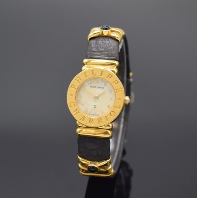PHILIPPE CHARRIOL St. Tropez Damenarmbanduhr Referenz S28.92, Schweiz um 1995, quarz, verg. Gehäuse, Stahlboden aufgedr., orig. Lederband, ...
