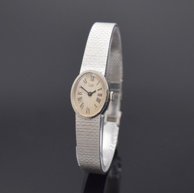 CITO Damenarmbanduhr in WG 750/000, Schweiz um 1970, Handaufzug, 2-teil. Gehäuse, Boden aufgedr., silb. Zifferbl. m. röm. Zahlen, rotverg. Werk ...