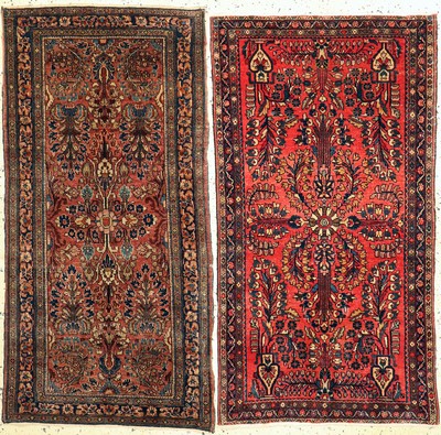 2 Lots Re-Import Sarogh, Persien, um 1920, Wolle auf Baumwolle, ca. 128 x 65 cm, EHZ: 2-3