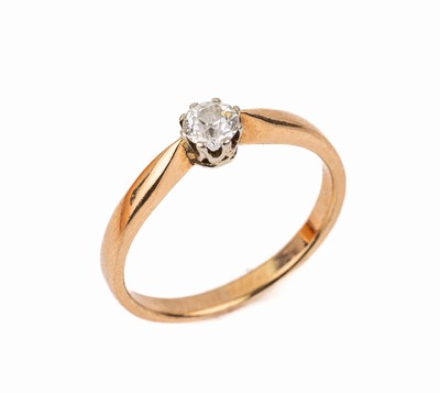 14 kt Gold Diamant-Ring, um 1910/20, RG 585/000, Altschliffdiamant ca. 0.50 ct Weiß-l.get.Weiß/si, RW 65, ca. 3.7 g