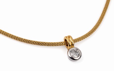 18 kt Gold Brillant-Clipanhänger, GG/WG 750/000, Brillant ca. 1.00 ct (grav.) Weiß/p, an Kette, ca. 14.4 g, L. ca. 41 cm, Karabinerschließe
