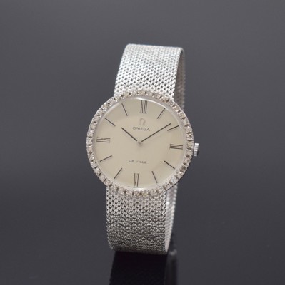 Armbanduhr in WG 750/000 mit OMEGA Werk, Werk Schweiz um 1969, neutr. Gehäuse und Milanaiseband in WG 750/000 später, Handaufzug, silb. Zifferbl. ...