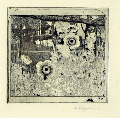 Heinrich Vogeler, 1872 Bremen-1942 Kornejewka, Radierung, "Frühlingsblumen", 1899, rechts unten handsigniert, in der Platte monogrammiert, ...