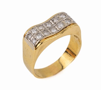 18 kt Gold Brillant Ring, GG/WG 750/000, 14 Brillanten zus. ca. 0.30 ct Weiß/si, total ca. 7.4 g, RW 59