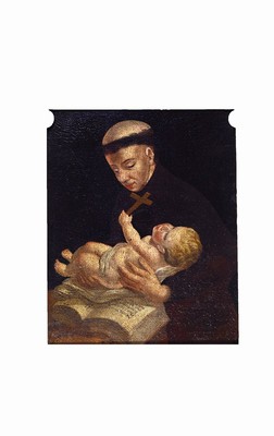 Unbekannter Künstler, süddeutsch, 2. Hälfte 18. Jh., Der Hl. Augustinus mit dem Jesuskind, Öl/Lwd, auf Spanplatte doubliert, ca. 47x38cm, ...