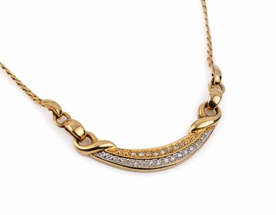 14 kt Gold Diamant Collier, GG 585/000, 20 8/8-Diamanten zus. ca. 0.15 ct Weiß/si, total ca. 8.9 g, L ca. 40 cm, Kastenschloß mit Sicherheitsacht