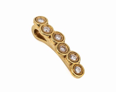14 kt Gold Brillant Anhänger, GG 585/000, 6 Brillanten zus. ca. 0.24 ct Weiß/vs, total ca. 3.5 g, L ca. 2.2 cm