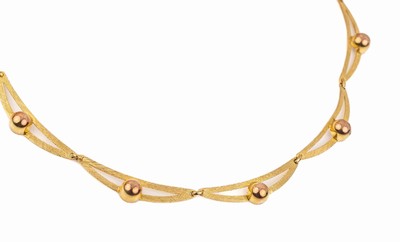 8 kt Gold Collier, GG/RG 333/000, wellenförmige Glieder jeweils mit Goldkugel, typ. Design der 1950er Jahre, Federringschließe, L ca. 40 cm, total ...