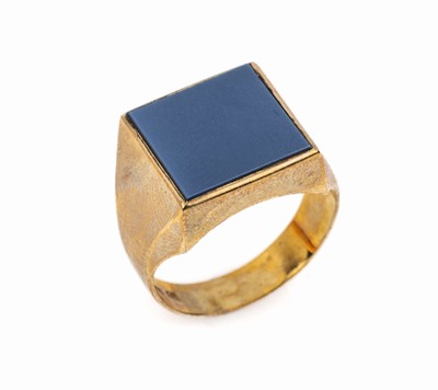 8 kt Gold Herrenring Lagenstein, GG 333/000, Lagenstein frei für Gravur, total ca. 5.2 g, RW 60