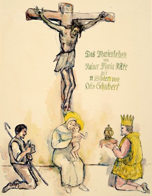 Otto Schubert, 1892-1970, Serie aus 12 Aquarellen (inkl. Deckblatt) zu Rainer Maria Rilke: Das Marienleben, alle handsigniert, in PP, Außenmaße je ...