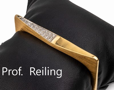 18 kt Gold Brillant-Armspange, GG 750/000, ART DESIGN Prof. Reiling, 20 8/8-Diamanten zus. ca. 0.22 ct Weiß/si, D. ca. 6 x 5.1 cm, ca. 29.2 g