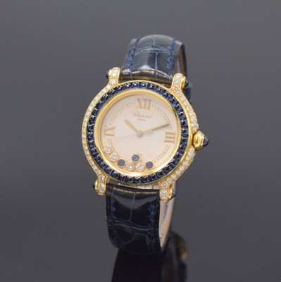 CHOPARD Happy Sport Damenarmbanduhr in GG 750/000 Referenz 27/6195-23 mit Brillanten und Saphiren, Schweiz um 2000, quarz, 3-teil. Gehäuse, Boden ...