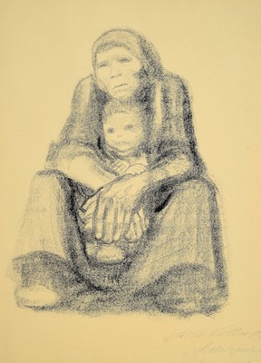 Käthe Kollwitz, 1867-1945, Lithografie, Arbeiterfrau mit Kind, handsigniert, Alterssp., Blatt 44x31 cm