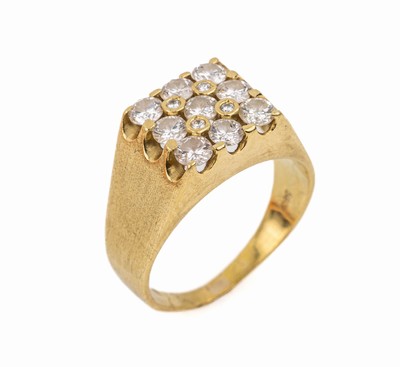 14 kt Gold Diamant-Ring, GG 585/000, Ringschultern sat., 9 Brillanten und 4 kl. Diamanten in GG zus. ca. 0.92 ct Weiß/si, RW 55, ca. 6.0 g, ...