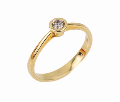 14 kt Gold Diamant-Solitärring, GG 585/000,einzelner Altschliffdiamant ca. 0.25 ct (grav.) Weiß/p 1, RW 65, ca. 4.4 g