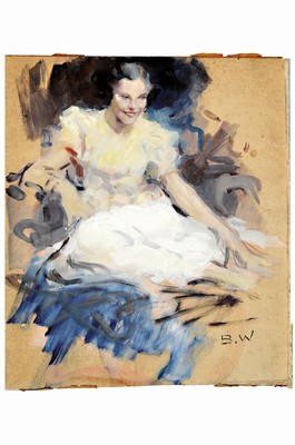 Brynolf Wennerberg, 1866 Otterstad/Schweden - 1950 Bad Aibling, tanzende Columbina bzw. junge Frau im weißen Kleid, für Wennerberg typ. Lächeln, ...