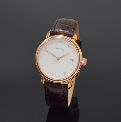 KOLLER Herrenarmbanduhr Referenz 69600, Schweiz akt. Produktion, Automatik, verg., beids. vergl. Geh., weißes Zifferblatt, gold. Std.-Ind. u. ...