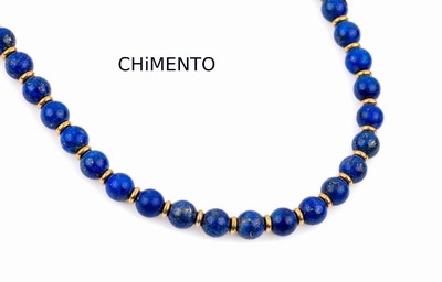 CHIMENTO Lapislazuli-Collier, GG 750/000, Lapislazulikugel D. ca. 5 mm, Zwischenglieder GG im Wechsel, L. ca. 39 cm, Karabinerschließe
