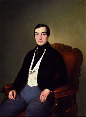 Paar Biedermeierporträts, Umkreis Ferdinand Georg Waldmüller, erste Hälfte 19. Jh., jeweils ein Dreiviertelporträt einer eleganten Dame und eines ...