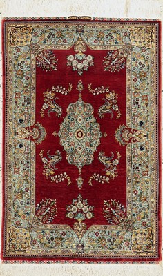 Hereke Seide fein, signiert "Derin", Türkei, um 1960, reine Naturseide, ca. 103 x 67 cm, ca. 1,0 Mio. Kn/qm, EHZ: 1-2