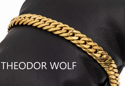 18 kt Gold THEODOR WOLF Flachpanzerarmband, GG 750/000, teilw. sat., L. ca. 19.5 cm, Kastenschloss mit Sicherheitsachten, ca. 36.0 g