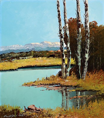 Arnold Graboné, 1896 München-1982 Starnberg, Abendstille am See, Öl/Lwd, links unten signiert, rückseitig Künstleretikett mit Titel, ca. ...