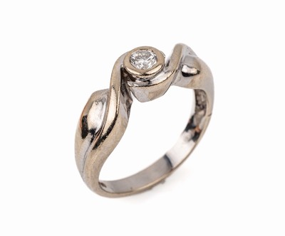18 kt Gold Diamant Ring, WG 750/000, Diamant ca. 0.20 ct feines Weiß-Weiß/si, RW 60, ca. 7.0 g