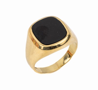 14 kt Gold Onyx Siegelring, GG 585/000, Onyxplatte ungraviert, RW 64.5, ca. 14.6 g