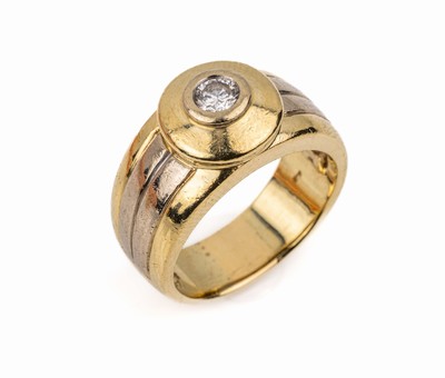 14 kt Gold Brillant-Ring, GG 585/000, Brillant ca. 0.31 ct grav. Weiß/si-p, RW 59, ca. 15.0 g