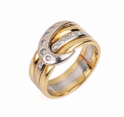 14 kt Gold Diamant Ring, GG 585/000, 12 Diamanten zus. ca. 0.25 ct grav. Weiß/si-p, inWG gefasst, RW 59, ca. 8.9 g