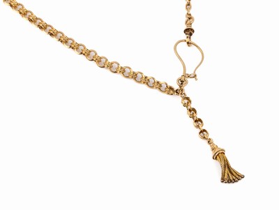 14 kt Gold Uhrenkette, GG 585/000, gepr., einzelne Glieder in sich greifend, z.T. gerillt, L. ca. 33.5 cm, Federring und Öse, ca. 12.4 g
