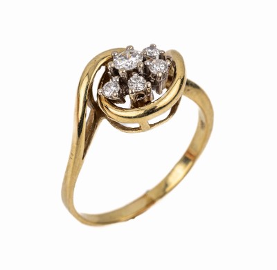 14 kt Gold Diamant Ring, GG 585/000, 5 Diamanten zus. 0.27 ct Weiß/si, RW 58, ca. 3.3g
