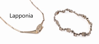 Konvolut LAPPONIA Schmuck, 925er Silber, Finnland 1980/1993, best. aus: Collier, L. ca. 38 cm, Hakenschließe, Armband, L. ca. 21 cm, verdecktes ...