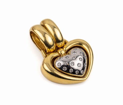 18 kt Gold Brillant-Anhänger "Herz", GG/WG 750/000 (gepr.), 18 in WG gefasste Brillanten zus. ca. 0.36 ct (grav.) Weiß/si, Doppelöse, ...