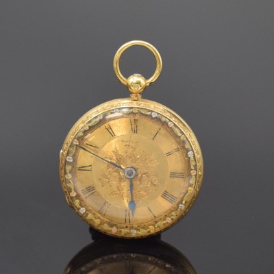 Geo. LANGSTER Aberdeen offene Taschenuhr in GG 750/000, England um 1870, gold. Zifferbl. m. röm. Zahlen, gebl. Birnenzeiger, verg. Ankerwerk m. ...