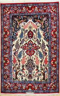 Esfahan fein Persien, signiert(Hounarmand), um 1950, Korkwolle mit und auf Seide, ca. 170 x 110 cm, ca. 1,0 Mio. Kn/qm, gereinigt, EHZ: 1-2