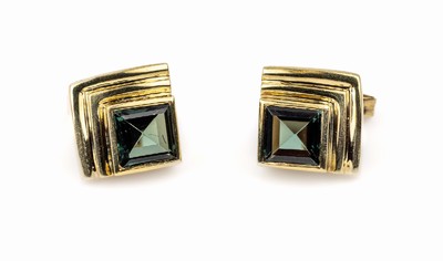 Paar 14 kt Gold Turmalin Ohrstecker, GG 585/000, je mit einem Turmalincarree, ca. 1 x 1 cm, ca. 4 g