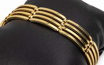 14 kt Gold Armband, GG 585/000, 4-rhg., B. ca. 1.5 cm, L. ca. 19 cm, Kastenschloss mit doppelter Sicherheitsacht, ca. 28.2 g