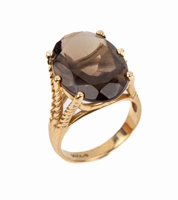 14 kt Gold Rauchquarz Ring, GG 585/000, ovalfacett. Rauchquarz, ca. 19 x 13 mm, RW 53,ca. 6.4 g